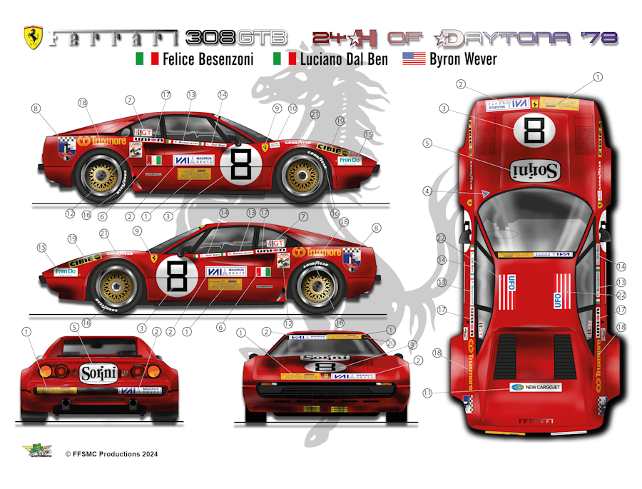 Ferrari 308 GTB Gr.4 n°8 Besenzoni/Dal Ben/Wever aux 24 H. Daytona 1978