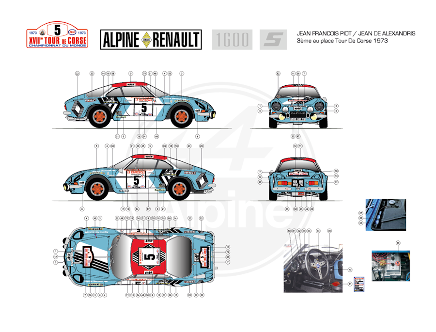 Renault Alpine "Berlinette" A110 1800 Tour de Corse '73 n°1, 5 et 7