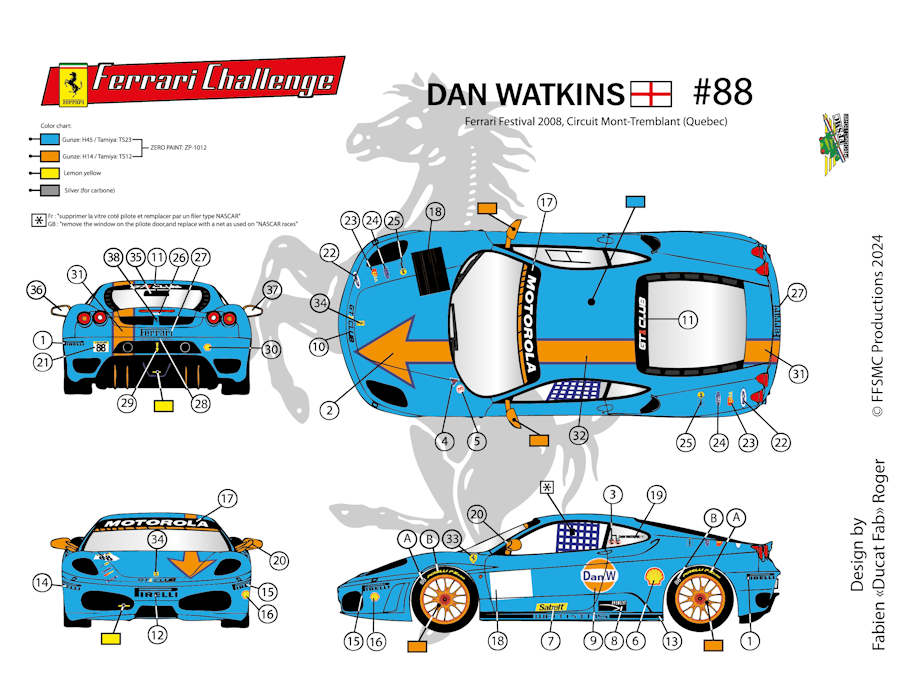 Ferrari 430 Challenge "(pseudo) Gulf" n°88 de Don Watkins (Circuit de Mont Tremblant le 19 juillet 2008)