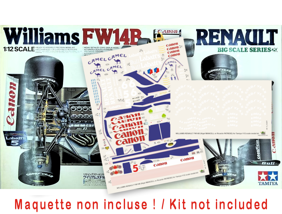WILLIAMS-RENAULT FW14B 1992 (Nigel MANSELL or Ricardo PATRESE) for Tamiya 1/12 scale model kit