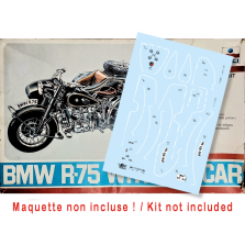 BMW R75 WH civile avec sidecar (filets blancs)  pour ERTL-ESCI, Italeri, Revell... 1/9 scale