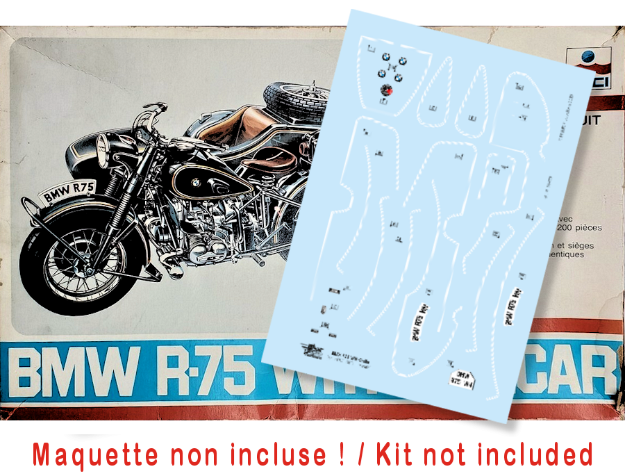 BMW R75 WH civile avec sidecar (filets blancs)  pour ERTL-ESCI, Italeri, Revell... 1/9 scale