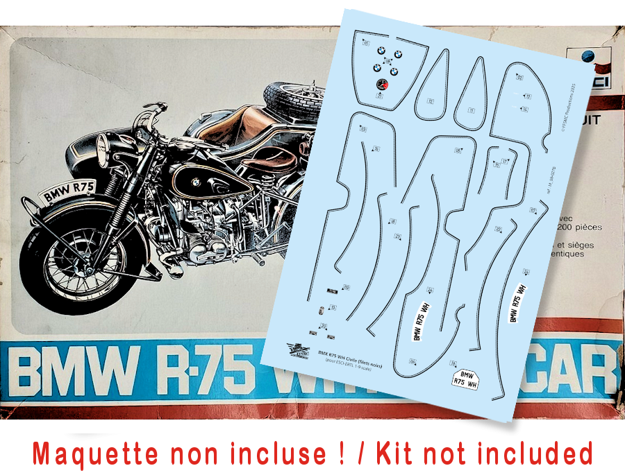 BMW R75 WH civile avec sidecar (filets noirs)  pour ERTL-ESCI, Italeri, Revell... 1/9 scale